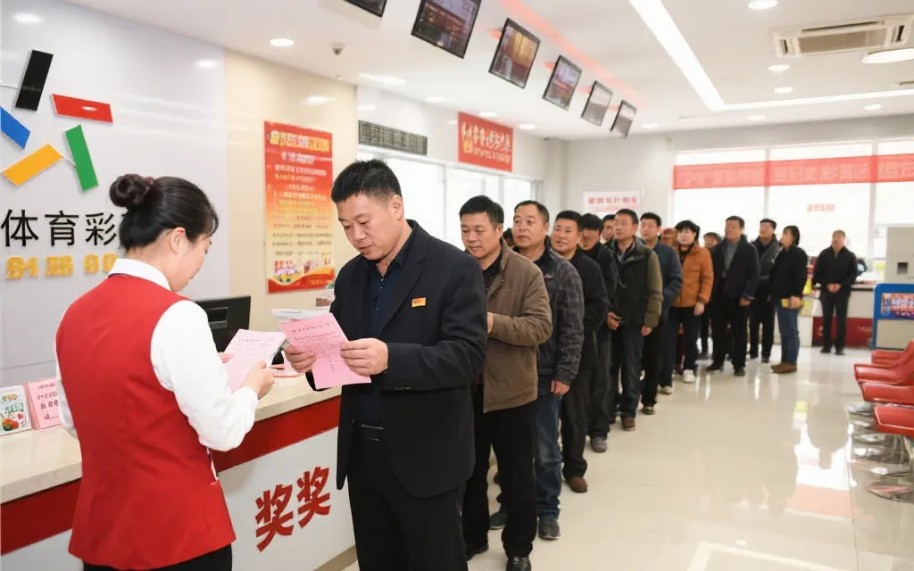 兑奖大厅,彩民排队兑奖,秩序井然